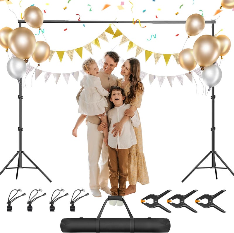 GLOSHOOTING Photo Backdrop Stand, 8.5 x 10 ft Back Drop Adjustable Stands, Photography Background Support System Kit with Carry Bag, Clips and Clamps for Photo Video Studio, Parties, Wedding - Image 1